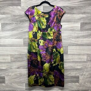 Jones New York Dress Women's Size 12 Black Purple Floral Print Wedding Evening